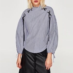 Zara Women’s Striped Blouse with Bows- NWOT
